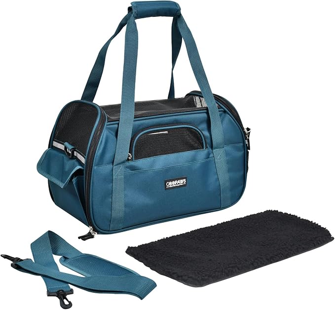 Jespet Airline Approved Soft-Sided Kennel Pet Carrier Travel Handbag | Lightweight, Foldable, Portable, Built-In Safety Leash, Luggage Sleeve, for Cats & Small Dogs, for Indoor & Outdoor