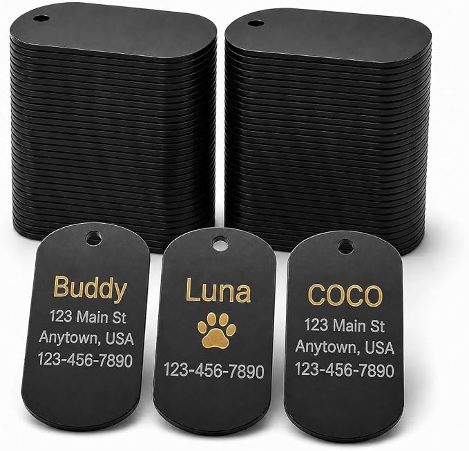 100Pcs Blank Dog Tags, Anodized Aluminum Blanks, Metal Tags Keychain Blanks Metal Tag for Engraving Stamping Craft (Black)