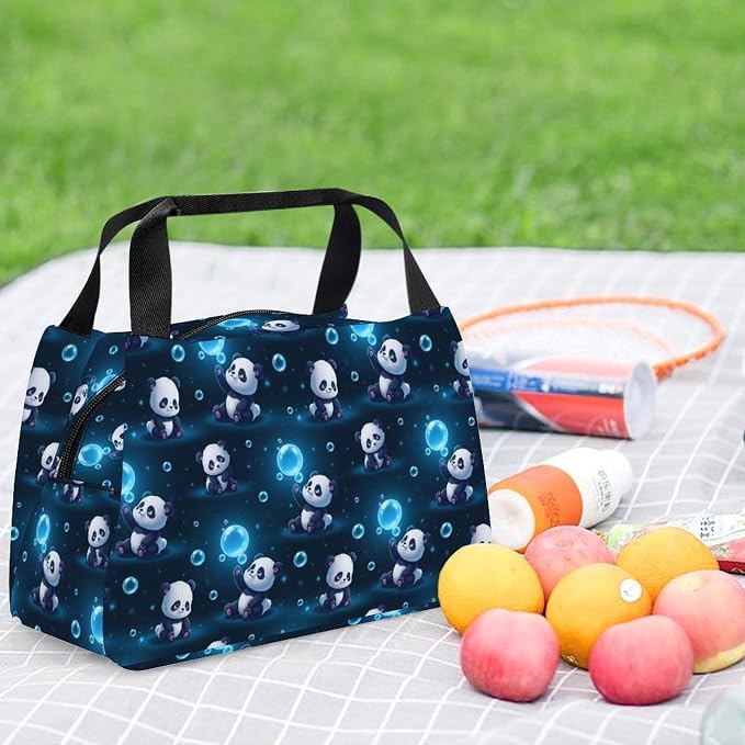Lightweight Insulated Cooler Lunch Bag, Panda | Spacious Food Carrier Bags, Lightweight and Soft, Handheld Leakproof Snack Tote, for Travel Gym Picnic