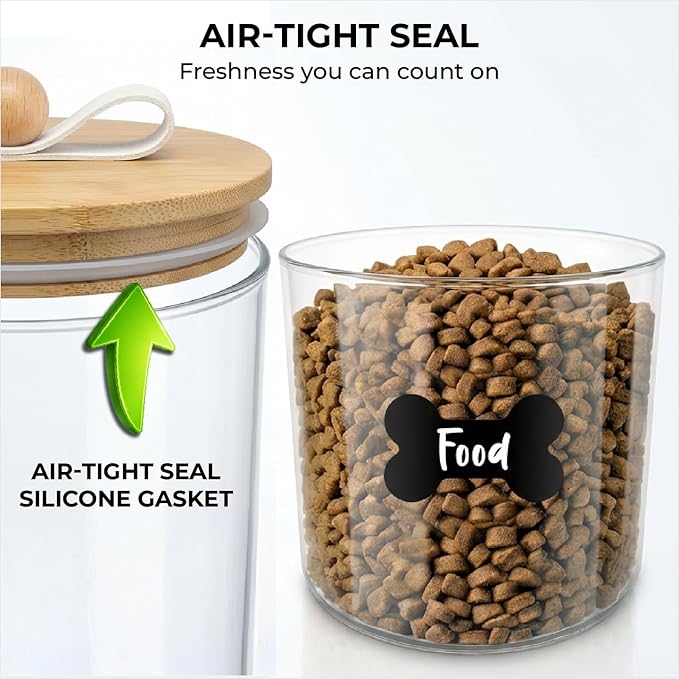 Dog Treat Container Airtight & Dog Treat Jar With Lid: Pet Food Storage | Create a tidy, modern pet feeding zone, Clear acrylic shows food levels instantly, Protect pet food from going stale.