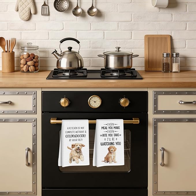 2PCs Goldendoodle Dog Kitchen Towels, Goldendoodle Gifts Hand Towels, Gifts for Golden Doodle Lovers Dish Towel Dishcloths Tea Towel for Kitchen Bathroom Decor, Gift for Women Mom, 14x24 Inch