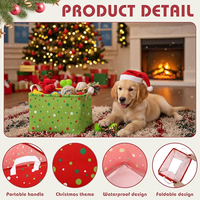 LemonRoad 3 Pcs Storage Bin Baskets Christmas Candy Themed Shelf Baskets Rectangular Foldable Clothes Washing Bin for Xmas Holidays Bedroom Classroom Home Shelves
