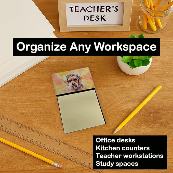 Caroline's Treasures Airedale Terrier Hippie Dawg Sticky Note Holder Refillable Dispenser Self-Sticky Note Pads, Memo Pads Blank Desk Accessories