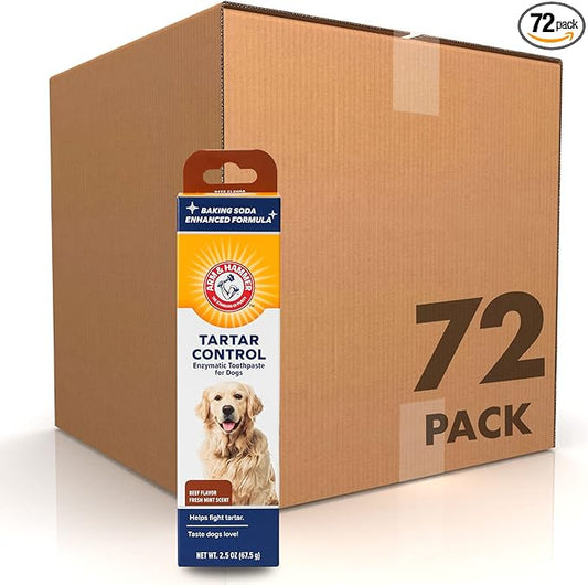 Arm & Hammer for Pets Tartar Control Enzymatic Toothpaste for Dogs Reduces Plaque & Tartar Buildup Safe for Puppies Beef Flavor, 2.5 Ounces Dog Toothpaste (Pack of 72)