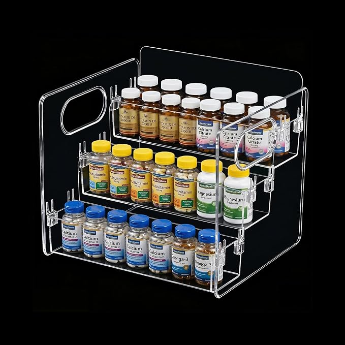 3-Tier Vitamin Storage Organizer, Organizer for Vitamin Bottles And Medicine Bottle Vitamin Bottle Organizer for Countertop, Bathroom Cabinet Storage Items Are Clearly Visible Spice Storage（Large size