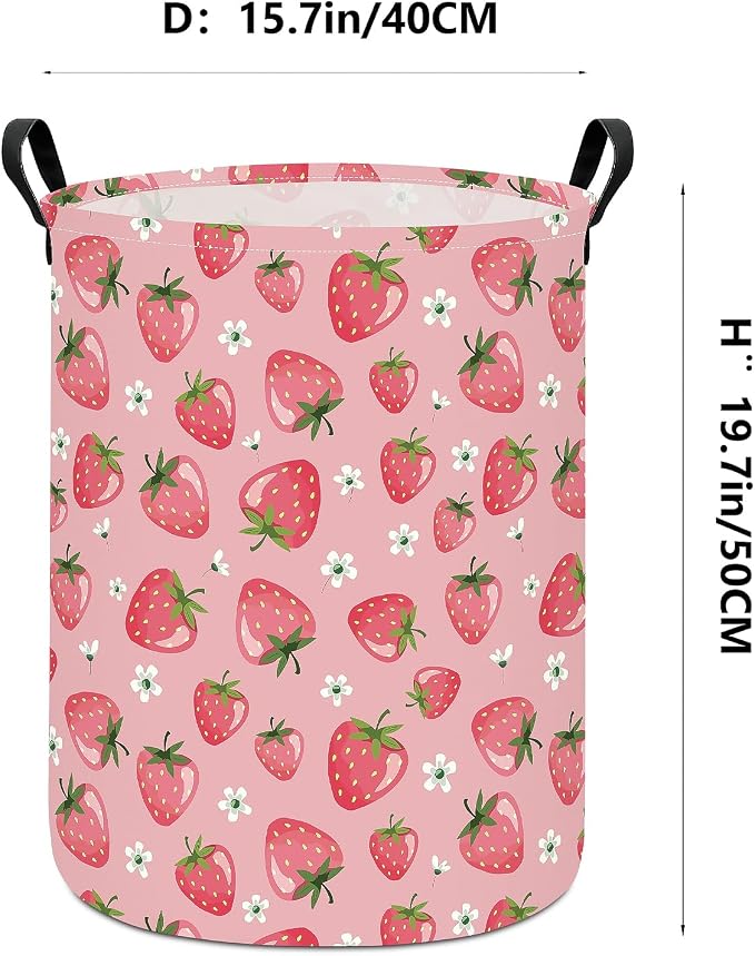 Strawberry Storage Bin Foldable Nursery Organizer Basket | Foldable with Waterproof PE Coating Organizer Bin for Kids Boys and Girls,Office,Bedroom,Clothes