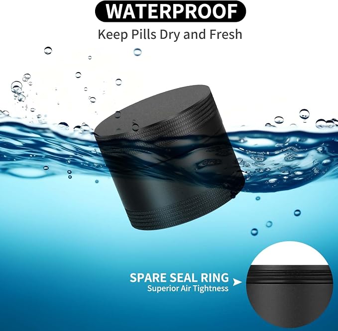 Small Daily Pill Box - Portable Waterproof Metal Pill Case for Purse | Travel Pill Container for Pocket, Aluminium Alloy Round Medicine Vitamin Organizer Unique Gift
