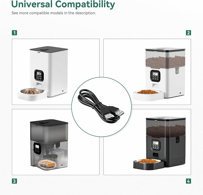 USB Power Cord Compatible with VOLUAS VL002 Cat Feeder Pet Food Dispenser