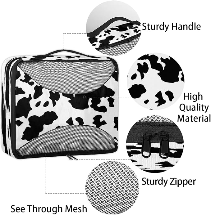 Milk Cow Print Packing Cubes for Travel, Luggage Packing Organizers, Farm Animal Travel Accessories Large Toiletries Bag for Clothes Shoes Cosmetics Toiletries