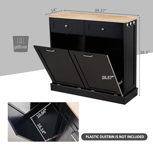 Spurgehom Double Tilt Out Trash Can Cabinet 2 X 13 Gallon with Storage