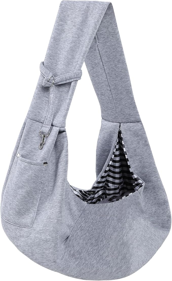 Dog and Cats Carrier Sling, Puppy Small Pet Carrier with Storage Pocket | Reversible Dog Sling Carrier, Safety buckle, Storage Pocket, Machine Washable for Travel, Outdoor Activities, Hand-Free, Gray
