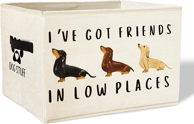 Funny Weiner Dog Storage Basket Bins With Handles for Girls Kids, Funny Dachshund Dog Foldable Organizer Basket Toybox for Girls Room Nursery Bedroom Bathroom Clothes Toys Books