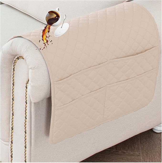 Large Polyester Armrest and Headrest Covers with 2 Pockets | Soft, smooth polyester resists daily wear nonslip silicone backing helps shield recliners and sofas from pet scratches