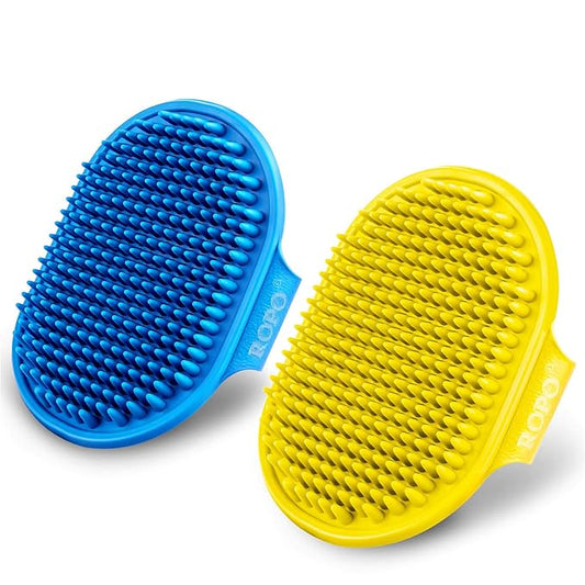 ROPO Dog Bath Brush, Dog Shampoo Brush With Adjustable Ring Handle Long Bristles, Upgraded Version Anti-Slip Back & Strap, Pet Grooming Brush for Dogs & Cats 2pcs