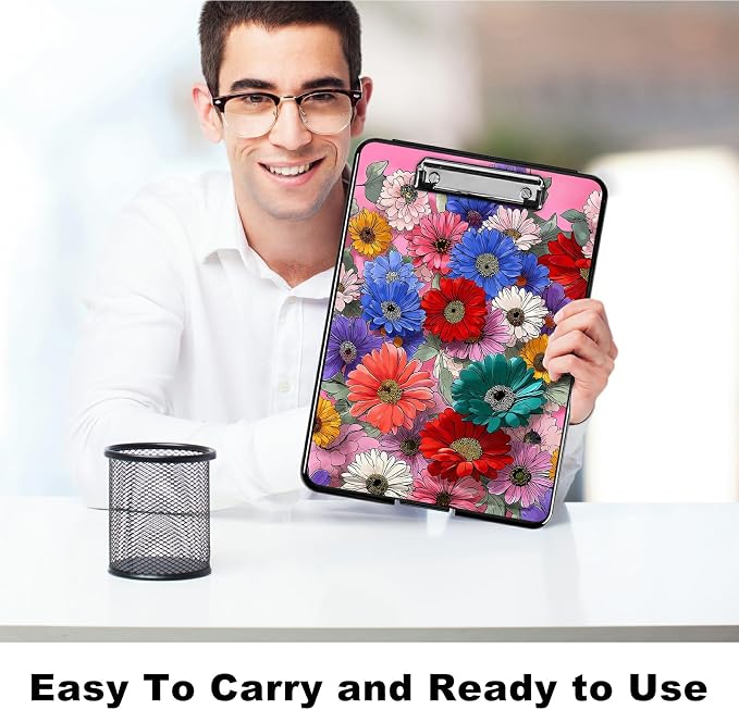 Heavy Duty Storage Clipboard, Slim Nursing Clipboard with Internal Pen Case, Portable File Organizer Case for A4 Letter Size Paper Office Medical Professionals, Wildflower Pink