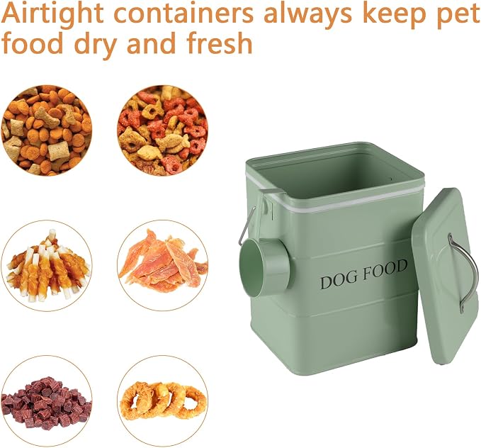 Geyecete Dog Treats tin and dog Food Storage Tin with Lid & with Spoon for dog Food Storage, Medium Pet Food Storage Can-Dog Food-Green