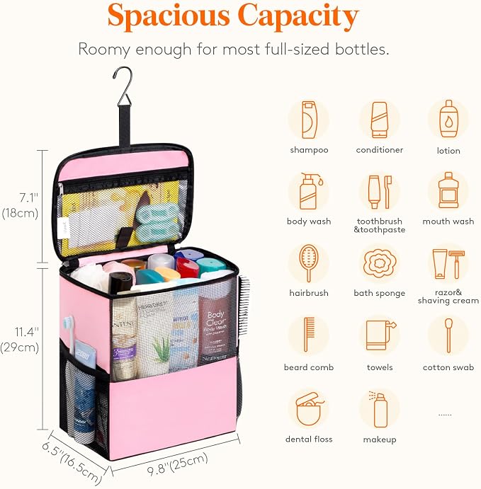 Lifewit Mesh Shower Caddy Bag Portable for College Dorm Room Essentials, Hanging Organizer Basket, Quick Dry Tote Bag for Camping, Bathroom, Beach, Travel, Large, Pink | Portable, Quick Dry, College Dorm Room Essentials, Tote Bag for Toiletry, Bathroom...