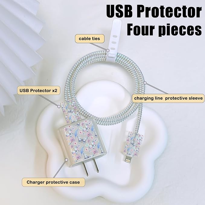 Cute Cable Protector for iPhone Apple Charger,Pretty Violet Blue Butterfly Design,Data Cable USB Case Cord Saver Phone Charger Protector for iPhone 11 12 13 14 Pro Max XS XR X 7 8 Plus