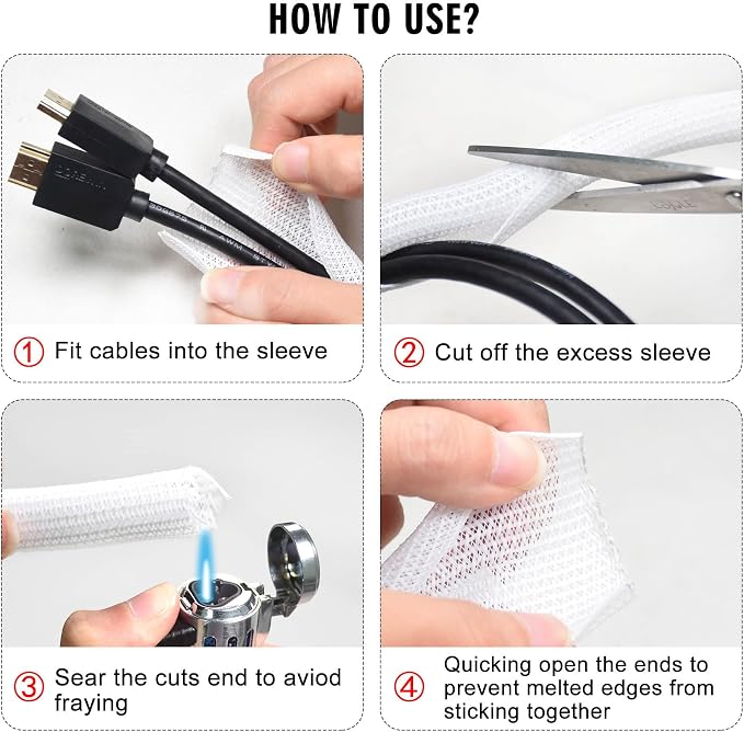10ft - 1/2 inch Cable Sleeve Split Wire Loom Tubing for Power Audio USB Cable, Cord Management for TV Computer, Protects from Pets Chewing, White