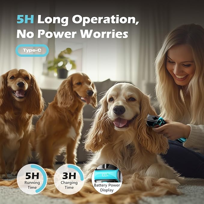 Dog Clippers for Grooming with 5-in-1 Blade, Dog Grooming Kit Cordless Rechargeable Hair Trimmer Detachable Stainless Steel Blade Pet Shaver for Small Puppy Paw Face Head Body