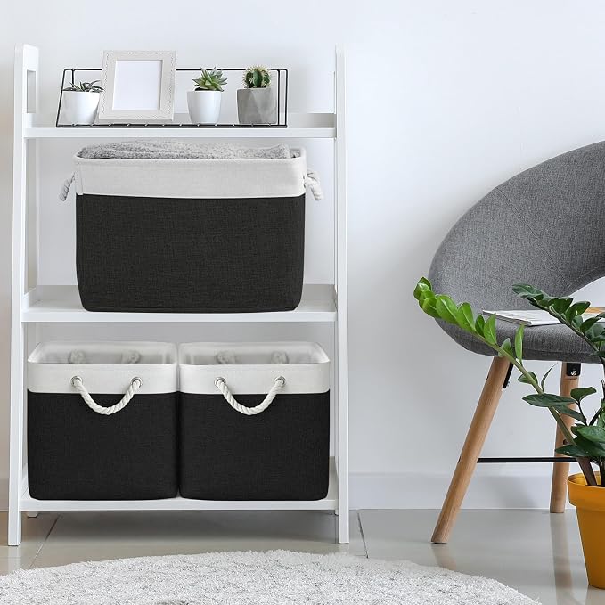 Storage Basket for Gifts Empty - Large Cubes 3 Pack 15.8x11.8x11.8 inch Storage Bins for Organizing Book Cloth Bathroom Toy (White & Black)