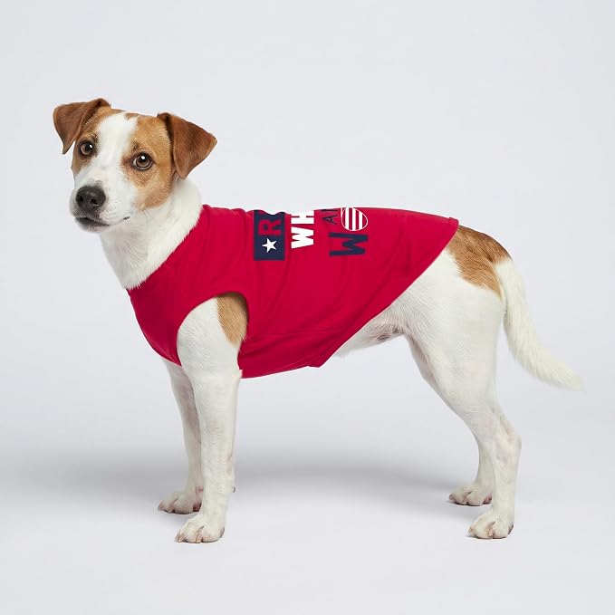 Fitwarm Patriotic Red White and Woof Dog Shirt, 4th of July Dog Clothes for Small Dogs Boy Girl, Funny Doggy Summer Clothes, Pet Outfit, Red, Blue, White, Large