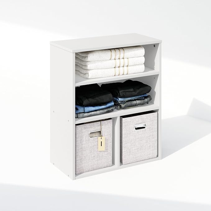Furinno Reed Closet Organizers and Storage, 3-Tier Closet Organizer, Open Shelf Closet Storage, for Wardrobe, Bedroom, Living Room, White