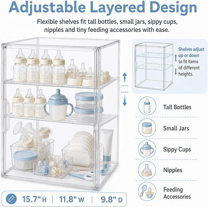 YESGIRL 3-Tier Clear Baby Bottle Organizer