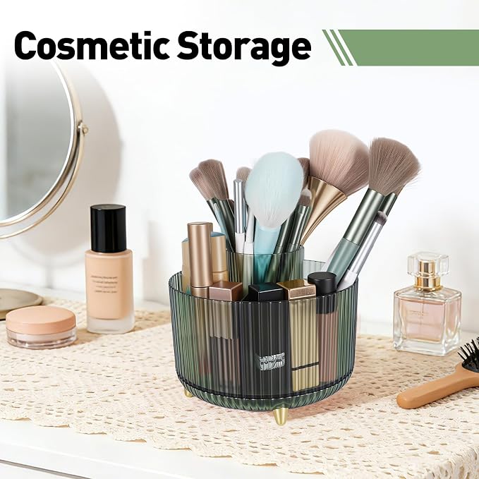 360 Rotating Pen Pencil Holder for Desk, Pen Organizer with 5 Slots | Makeup Brush Holder, Desk Organizer and Accessories, Cute Pencil Cup Caddy for Office School Home Decor Art Supply (Green)