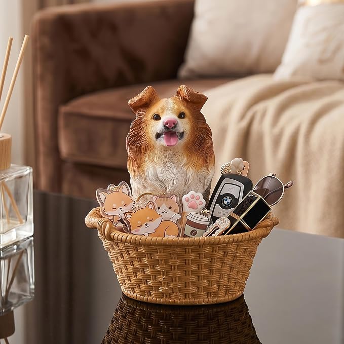 Cute Border Collie Candy Bowl, Resin Dog Figurine Key Bowl for Entryway Table, Desktop Storage Basket Organizer for Desk, Unique Dog Lover Gift