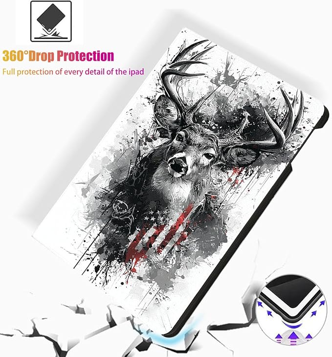 for Microsoft Surface Pro 11/10/9-13" 2024/2022 Tablet Case,Auto Wake/Sleep,Adjustable Stand Protective Cover - Deer Flag Art