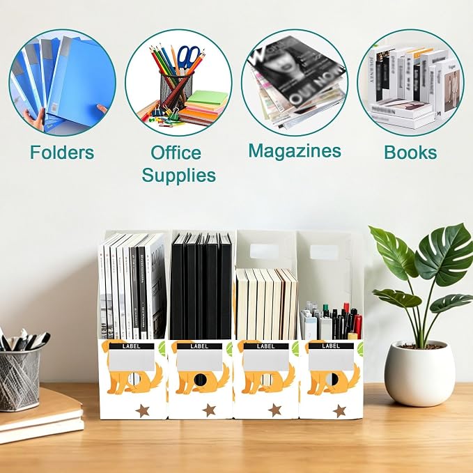 Emelivor Pets Dogs Balls White Print Magazine Holder Set of 3 Desk File Organizer Water-resistant Vertical Folder Holder with Labels for Office Organization File Box for Classroom Home Library