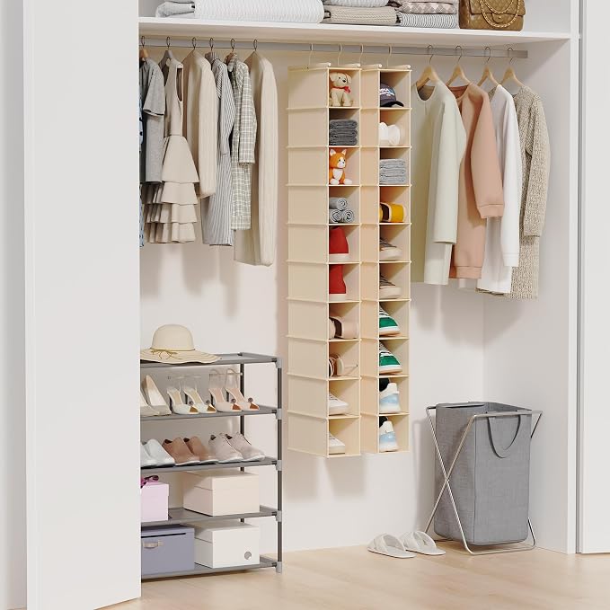 MAX Houser 10-Shelf Hanging Shoe Shelf Organizer, Hanging Shoe Storage for Closet (Beige) (Pack of 2)