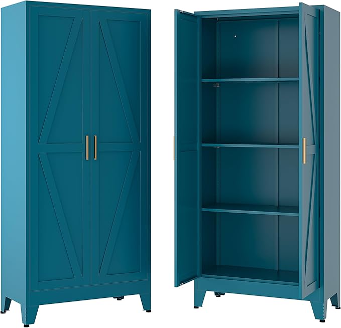 61" H Metal Storage Cabinets,Garage Cabinet,Broom Closet Storage Cabinet,Blue Storage Cabinets,Utility Cabinet
