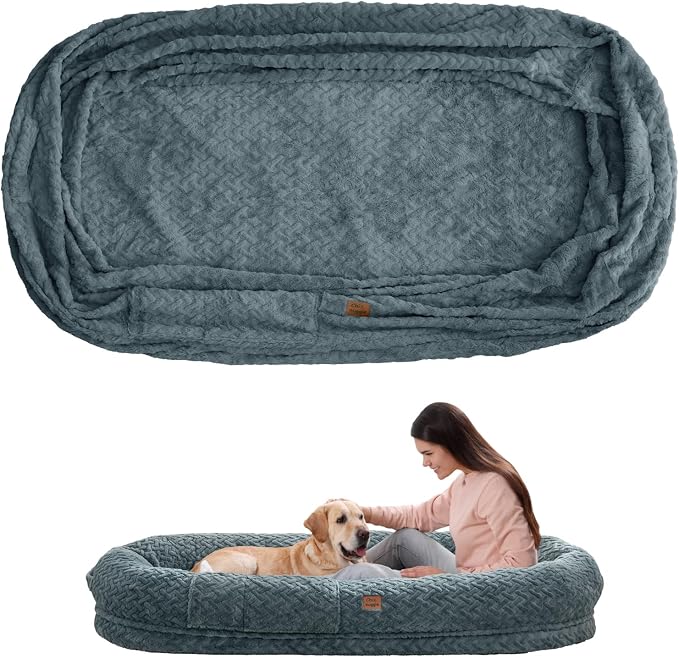 ChiXnuggle Faux Fur Washable Human Dog Bed Cover（Only Human Dog Bed） | 72*40*10,removable replace cover,soft fur,non-slip bottom,bluish grey