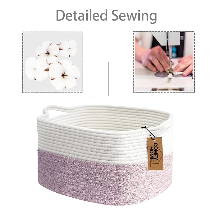 COMFY-HOMI Cotton Rope Woven Basket with Handles for Shelves,Toys,Book, Cloth Storage Baskets Bin for Organizing- 1 PCSToy Decorative Organizer for Living Room, Bathroom