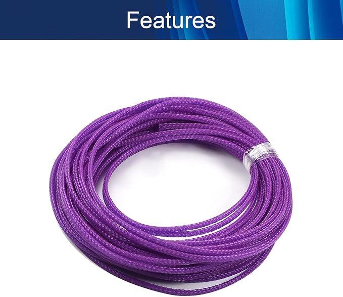 Jutagoss PET Expandable Braided Cable Sleeve, 32.8ft - 1/8 inch Purple Cable Management Sleeve, Wire Loom Tube Cord Protector for USB Cable, Power Cord, Audio Video and More, 1Pc