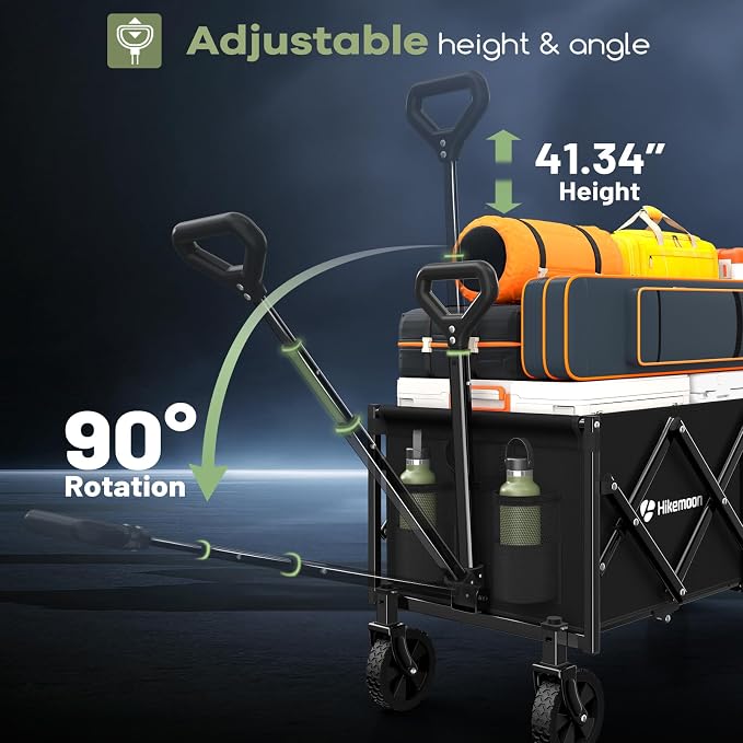 34'' Extra Long Folding Portable Wagon Cart, 120L 360LBS Black | Wagons Carts Foldable, Heavy Duty, Collapsible Compact Storage, Utility for Shopping/Grocery/Garden/Camping/Sports