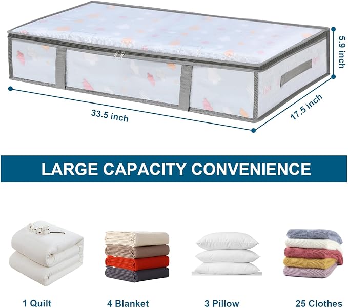 LANDNEOO 6 Pack Under Bed Storage Containers Bins, Humid-Proof Plastic Underbed Storage Bins, Clothes Storage and Organization Bags, Under the Bed Blanket Storage with Handles for Clothes, Bedroom