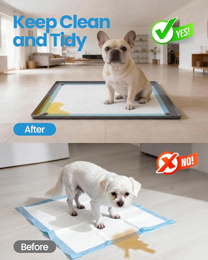 Pee Pad Holder for Dogs - 24" x 24" Silicone Puppy Potty Training Tray | Puppy Pad Holder with 4 Magnetic Clips & Leak-Proof Raised Edge, for Home Indoor Floor Protection
