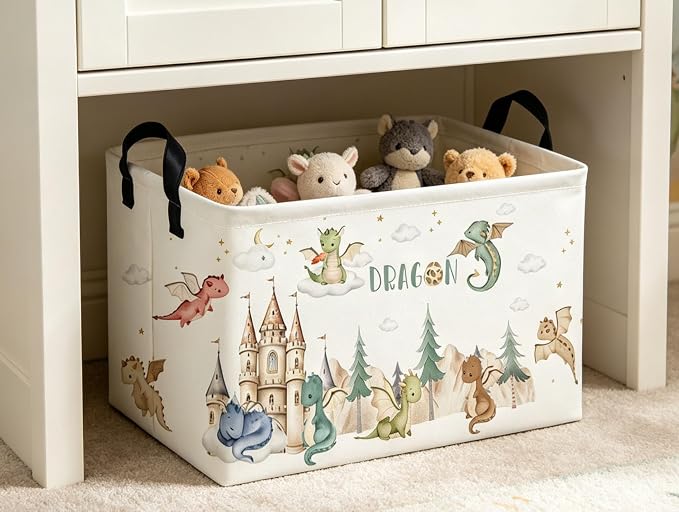 Rectangle Kids Baskets Dinosaur Basket Cute Storage Bin Boys Box for Room Decor Gift Basket(Castle dinosaur)