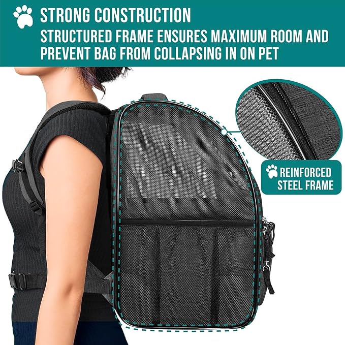 PetAmi Dog Backpack Carrier Airline Approved Cat Pet Puppy Bag, Charcoal | Ideal for Small Medium Large Pet up to 18 lb, 2 Side Entry Structured No-Collapse Frame, Ventilated Bookbag for Hiking Travel
