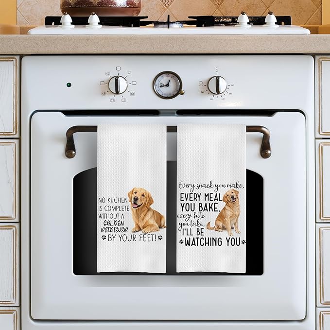 Golden Retriever Kitchen Towels Set - Golden Retriever Gifts for Dog Lovers Women, Dog Hand Towels Dish Towels Decor, 16x24 Inch,Set of 2