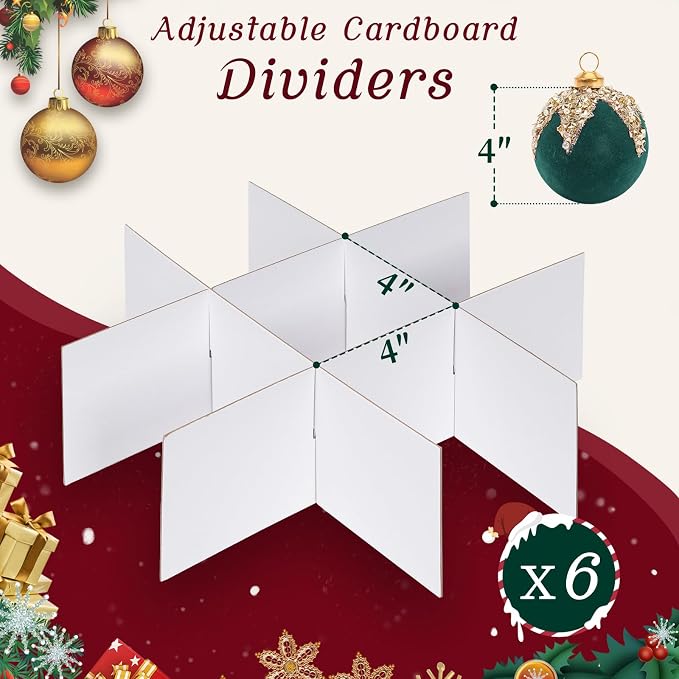 Christmas Ornament Storage Box with Adjustable Dividers Zippered Top Stores up to 54 Holiday Ornaments (4 Inch) Xmas Ball Decorations Organizer Storage Container Bin