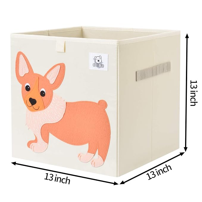 13 Inch Animal Cube Storage Bins, Foldable Fabric Kids Toy Box & Toy Chest | Kids Storage Cubes, Toy Storage Organizer Basket for Toddlers, Boys and Girls, Playroom and Nursery (Dog)