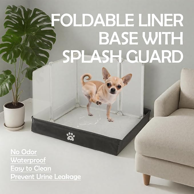 MEEXPAWS Dog Pee Pad Holder Foldable with Dog Litter Box Enclosure High Wall, Puppy Pad Holder Tray with DIY Splash Guard for 22’’x22’’ Pee Pads, Indoor Dog Potty for Small to Medium Dogs, Easy Clean