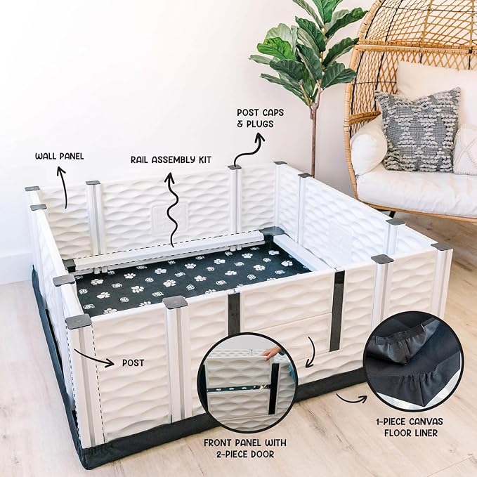 EZclassic Large Dog Whelping Box with Rails, 48x48x18 in, Gray Pad | Large 48x48 whelping box with puppy safety rails, waterproof gray pad, sturdy easy-clean build, and portable tool-free setup