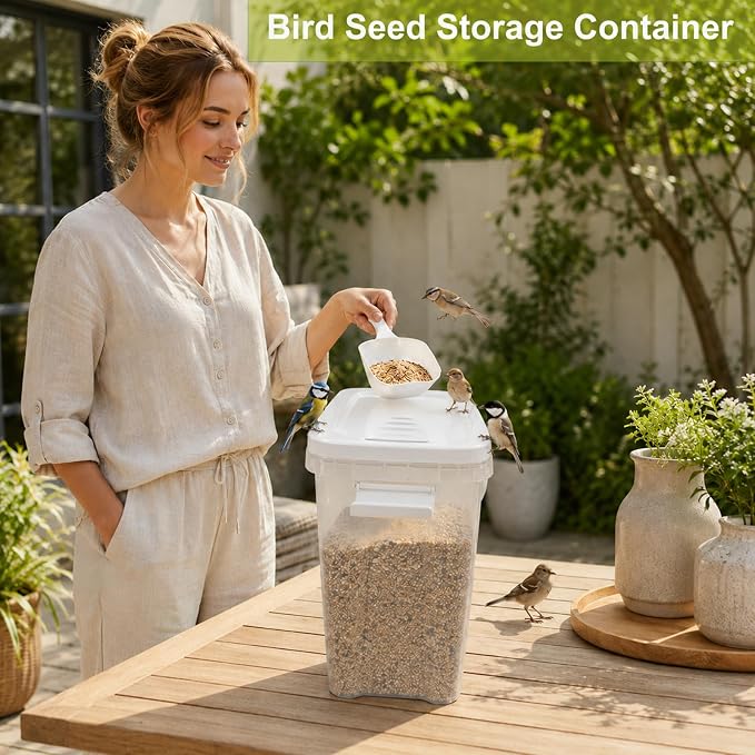 5-10 Lbs Airtight Cat Dog Food Storage Container, 8QT Compact Pet Food Bin | Plastic Food Container with Buckle-Lock Lid & Scoop for Dog, Cat, Bird Seed, Pet Food, Chicken, Dry Food, Rice, Cereal, Flour