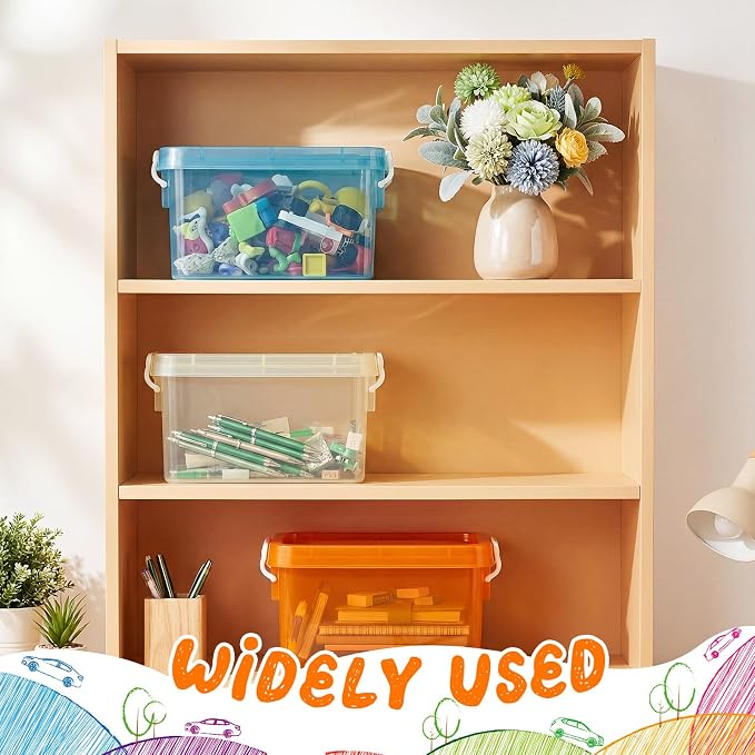 6 Pack Colorful Plastic Storage Bins with Lids 4 Quart Small Storage Latch Box Stackable and Nestable Clear Organizer Bins with Latching Handle and Buckle for Organizing (Pastel)