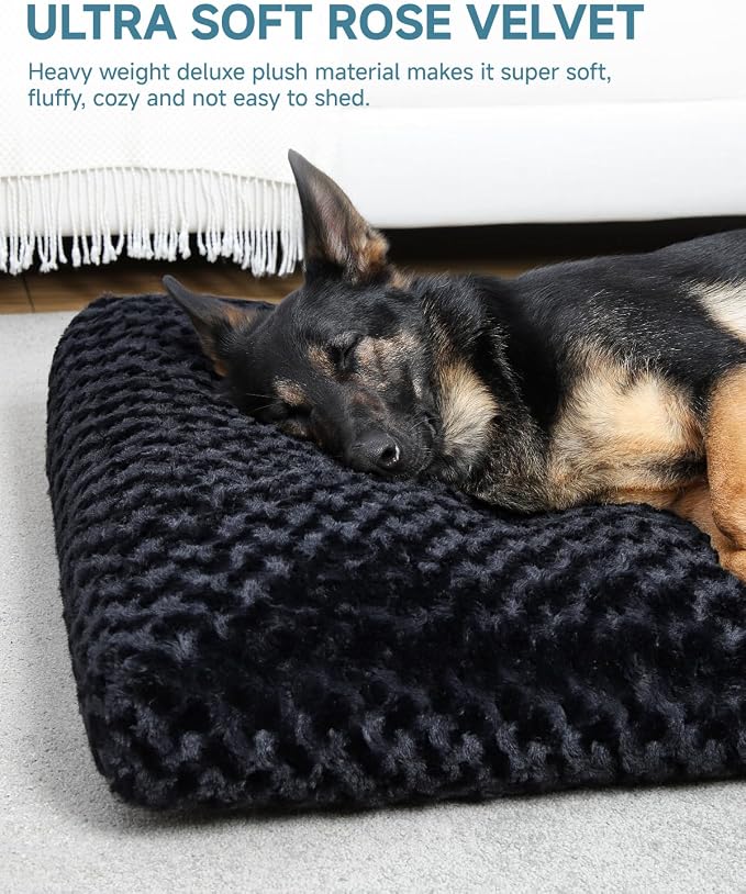 KSIIA Washable Dog Beds Large Sized Dog Crate Bed Pet Mat 41"x27" Black | Deluxe Plush Comfy Kennel Pad, Anti-Slip Bottom,Deep Sleeping Mat for Large Dogs,Machine Washable for Easy Cleaning